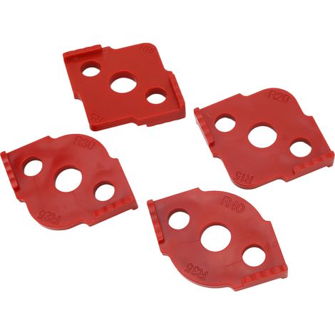 Set mit 4 ABS-Rundeckenschablonen, Frässchablone mit Winkelanschlag, Markierungsschablone für die Holzbearbeitung, rot, zum Bohren und Schneiden (1/5)