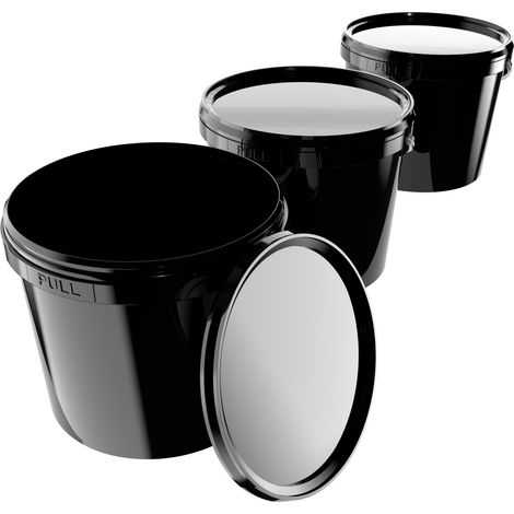3x Eimer mit Deckel 5l Schwarz Rund Kunststoff Eimer Lebensmittelecht, luftdicht und stabil