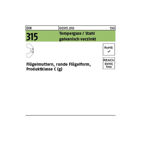 Flügelmutter DIN 315 GT/Stahl M 8 galvanisch verzinkt gal Zn S 100 Stk (1/2)