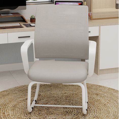Sedia da ufficio in metallo, schienale in mesh, grigio e bianco, 90 x 55 x 45 cm DESVIAE (1/5)