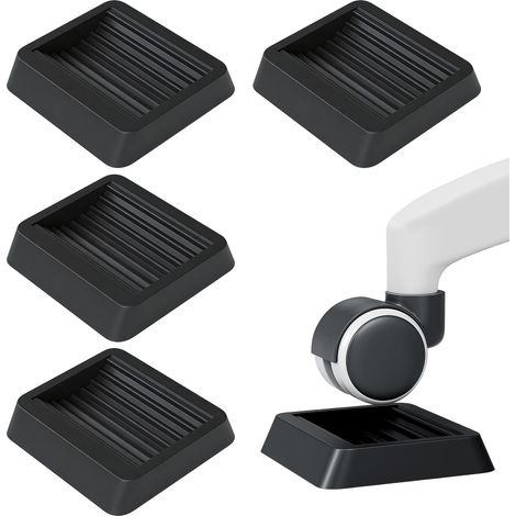 Lot de 4 Patins Antidérapants pour Roulettes de Meubles, 8CM, Noir Patins Carrés Antidérapants en Caoutchouc, Fixe et Protège pour Chaise Bureau, Canapé, Lit, Fauteuil Roulant (1/5)