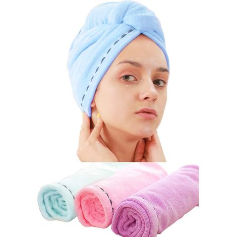 3er-Pack Haarwickel aus Mikrofaser in Rosa, Blau und Lila, super saugfähig (1/5)
