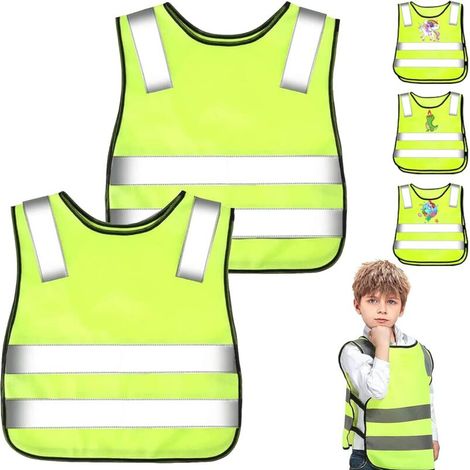 2 Pcs Gilet de Sécurité pour Enfan,360°Visibilité à Gilet Réfléchissante pour 3-12 Ans Enfants,Gilet Jaune Réfléchissant Oui Nuit (1/4)