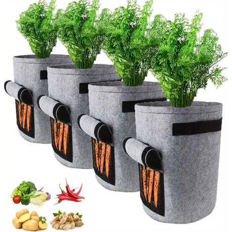 Lot de 4 sacs de plantation en feutre gris, pour légumes,pommes de terre,carottes, D35 cm x H40 cm (1/5)