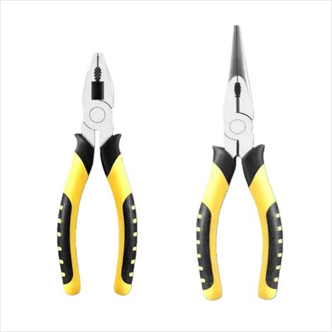 Ensemble de pinces universelles 15 cm et pince à bec long 20 cm - Poignée en TPR jaune/noir, pour travaux domestiques et électriques-AquaForge (1/5)