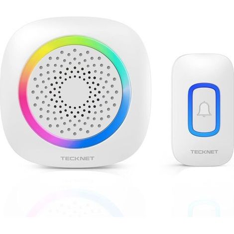 Sonnette sans fil à piles avec lumières RVB, 60 mélodies, étanchéité IP66, convient pour une utilisation en extérieur, kit de sonnette domestique, portée sans fil de 400 m (blanc) (1/5)