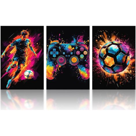 3 Estampes Affiche Foot et Gaming Poster Deco Gamer Chambre (1/5)