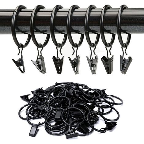 Pack of 40 metal curtain rings with clips, 25 mm inner diameter