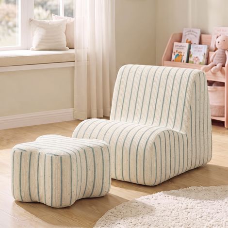 Wahson Canapé Enfant Modulaire, Fauteuil pour Enfant en Lin, Rayures Bleu