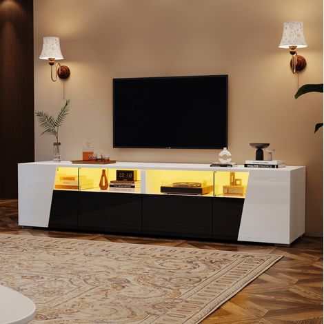 Mueble TV 180 x 38,5 x 45 cm con LED, 2 cajones, 2 armarios, blanco y negro HAVRYA (1/5)