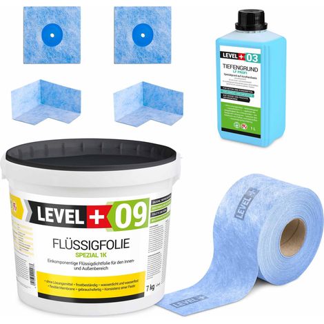 LEVEL+ Dichtset für Duschabdichtung Bad Dichtband Flüssigfolie 7kg SET64 (1/4)