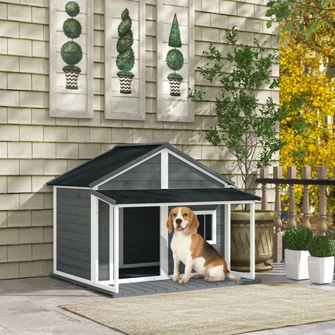 Niche extérieure en bois - 124x112x105cm - fenêtre et toit étanche - lit moyen et petit avec terrasse - gris