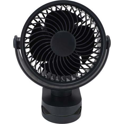 Clip-on fan, USB rechargeable, quiet, 360° rotating, small, for everyday use, beach, camping, black (1/5)