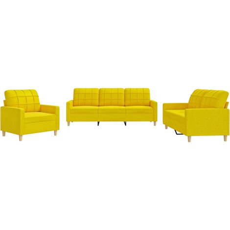 Maison Exclusive - Set di Divani 3 pz con Cuscini Giallo Chiaro in Tessuto (1/5)