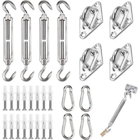 Kit de Fixation pour Voile d'Ombrage 44 Pièces Inoxydable Montage Triangle Carré Rectangle (1/4)