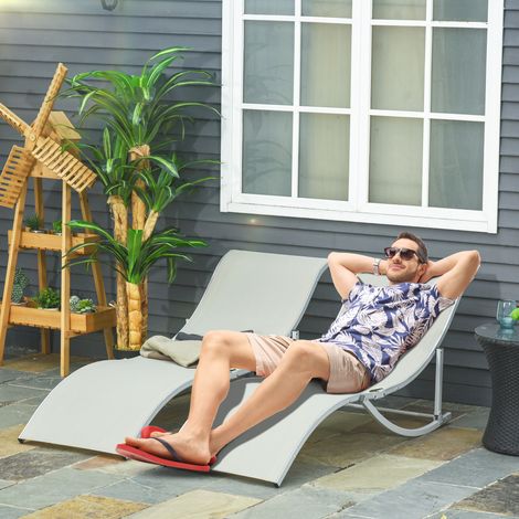 Lot de 2 bains de soleil pliables transat jardin extérieur en aluminium et textilène. charge 120 Kg. beige