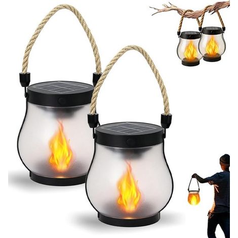 Luci solari da giardino, 2 pezzi, lanterna da giardino con effetto fiamma, lampada solare da giardino, illuminazione per esterni, lampada solare impermeabile per esterni con corda per campeggio. (1/5)