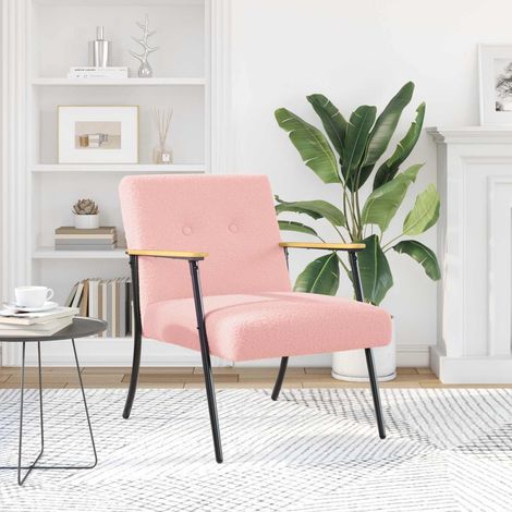 vidaXL Armchair Pink Curly Wool-like Fabric