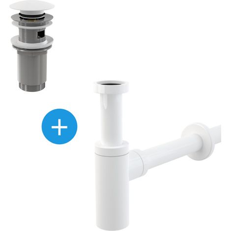 Alca Set Bonde Clic-clac raccord 5/4', pour lavabo avec trop-plein + Siphon, Blanc (AlcaSetWhite) (1/5)