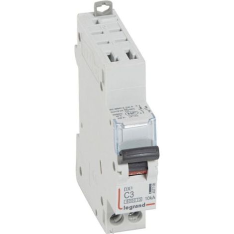 Disjoncteur DX³6000 10kA arrivée haute automatique et départ bas à vis U+N - 230V - 3A - courbe C - 1 module - LEGRAND