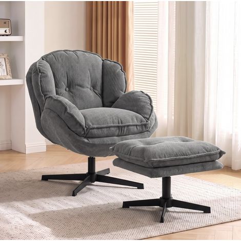 Relaxsessel 86 x 74 x 85 cm in Grau mit höhenverstellbarem Fußhocker – MEUBLIV (1/5)