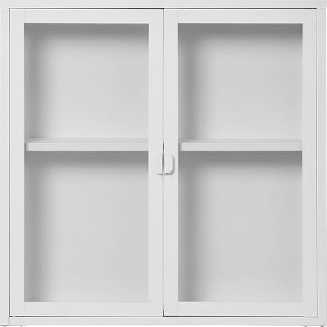 Brisbane Vitrinenschrank Wandhängend, 2 Glas Türen weiß.