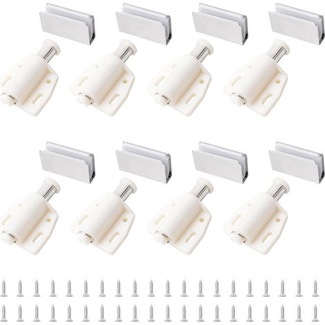 Lot de 4 loquets magnétiques pour porte en verre - Réglable - Sans cadre - Avec pince d'armoire - Convient pour porte en verre oscillante de 3 à 6 mm (blanc) (1/5)