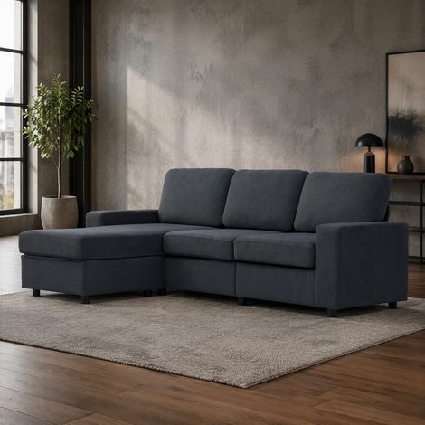 Ecksofa mit Stauraum, 4 Staufächer, Ottomane links oder rechts, Dunkelgrau (1/5)
