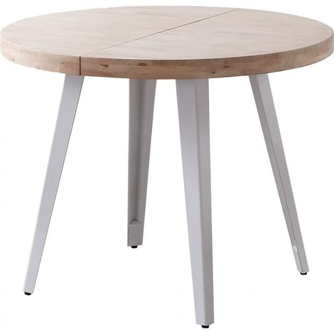 Pegane – Table à manger ronde extensible en bois chêne nordique – pieds blancs – diamètre 100-180 cm – hauteur 76 cm – finition époxy mat (1/5)