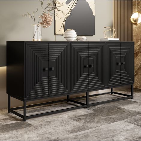 MEUBLIV Buffet de rangement noir mat 160x38x75,5 cm – 3 compartiments à doubles portes (1/5)