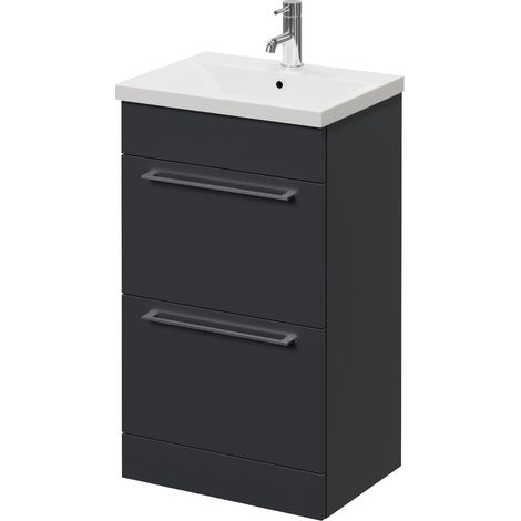Napoli 390 Gloss Grey 500mm 2 Drawer Vanity Unit with Glide Basin - 500mm - Chrome 320mm Handle