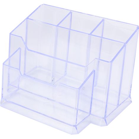 Porte-stylo multifonction transparent blanc avec compartiment cartes - Fourniture de bureau