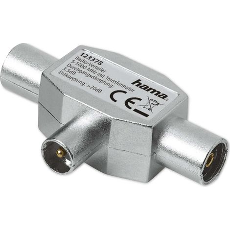 HAMA Répartiteur d'antenne pour radio, 2 voies, métal, fiche coaxiale/2x connecteur coaxial (1/2)