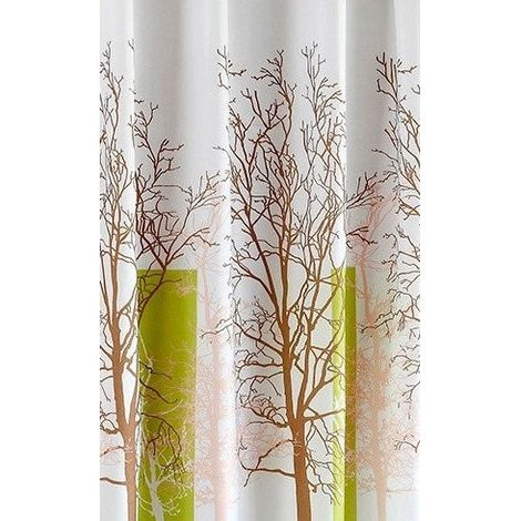 Rideau de douche 180x180cm, PE, blanc/vert, arbre (1/3)
