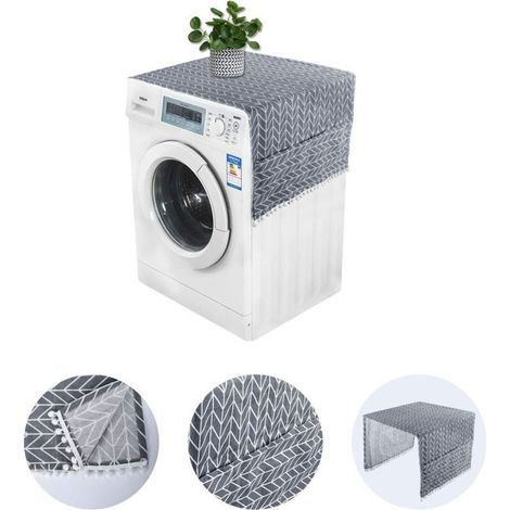 Housse de Réfrigérateur,Housse de Machine à Laver,Protege Machine a Laver,Couvercle Anti-poussière pour Machine à Laver avec Poches de Rangement 130x55CM(Flèche grise)- (1/5)