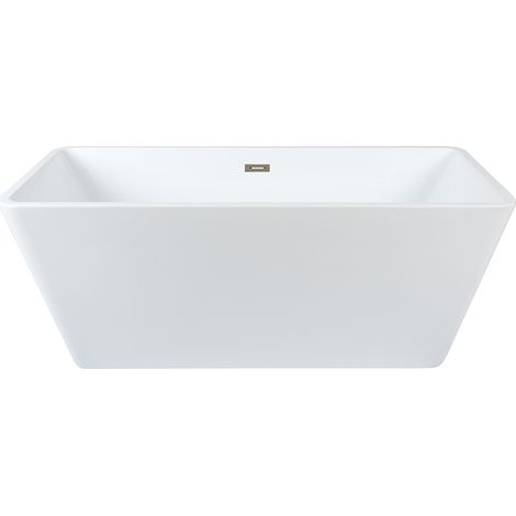 Milano Elswick Bathroom 1615mm x 720mm Double Ended Freestanding Square Bath with Overflow and White Push Button Waste - Brushed Nickel Overflow (1/5)