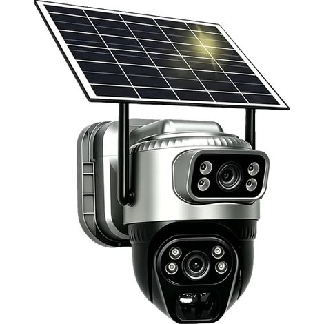 Cámara de seguridad con triple lente, visión nocturna las 24 horas, tarjeta SIM 4G y tarjeta de memoria de 64 GB incluidas. (1/2)