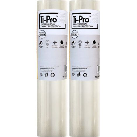 TI-Pro Clear Self-Adhesive Carpet Protector Film Roll 600mm x 100m - DIY Heavy Duty Waterproof Floor Protection, 2 Pack