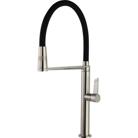 Grifo de Fregadero de Cocina Monomando Níquel Cepillado con Caño Extraíble y Flexible de Silicona Negro (1/3)