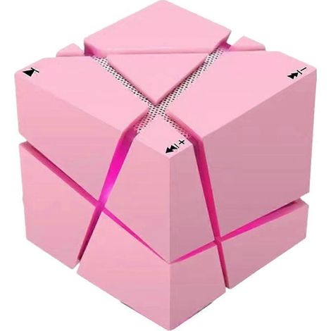 Radio, caisson de basses, enceinte Bluetooth, enceinte carte son, mini enceinte stéréo cube LED portable, compatible radio FM, carte TF, rose. (1/5)