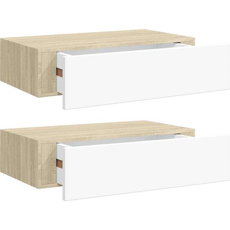 Estantes de pared con cajón 2 uds MDF roble/blanco 40x23,5x10cm vidaXL