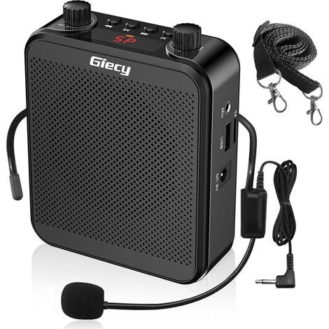 Amplificateur vocal portable avec micro casque 30 W, batterie rechargeable 2800 mAh, système PA amplificateur vocal mini pour enseignants, guide touristique, entraîneurs, présenteurs. (1/5)
