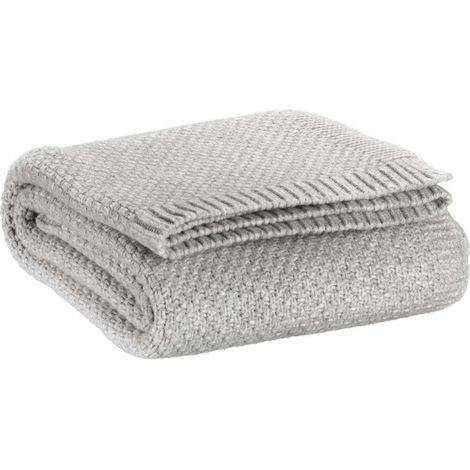 VIVARAISE - Plaid tricot recyclé Vivaraise - Danilo (Perle) - 130 x 160 cm (1/4)