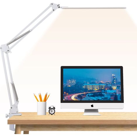 1 Lampe de bureau LED, lampe architecte à pince, bras pivotant, 3 températures de couleur, 10 niveaux luminosité, port USB, lecture travail (1/5)