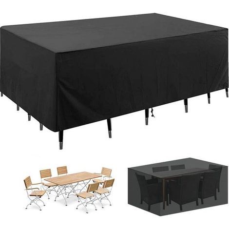 Housse de protection imperméable pour ensembles de mobilier de jardin avec cordon de serrage, 200 x 160 x 70 cm, tissu Oxford 420D. (1/5)