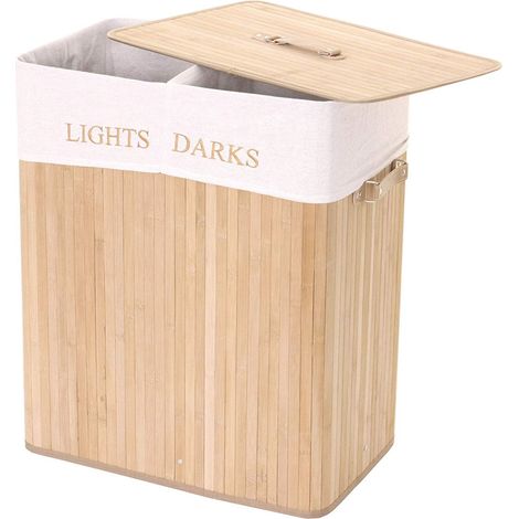Décoshop26 – Panier à linge en bambou 100L – 2 compartiments avec couvercle – Dimensions 65x55x34cm – DEC04125 (1/4)