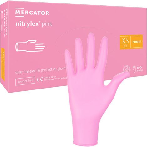 Gants en nitrile rose Mercator Nitrylex, taille XS, lot de 100. (1/5)