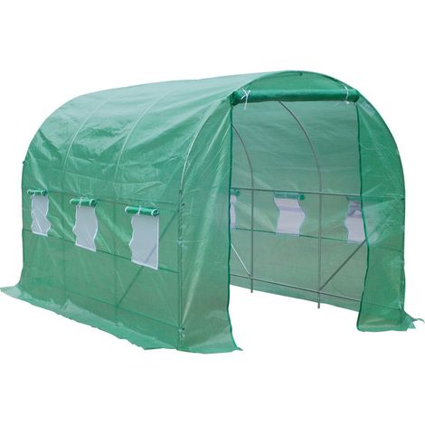 Outsunny – Serre tunnel 7 m² – Châssis renforcé en acier galvanisé – Bâche PE 140g/m² – 6 fenêtres avec moustiquaires – Dimensions 3,5x2x2m – Vert