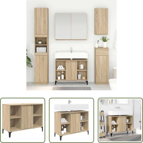 vidaXL Armoire en bois - Armoire d'évier avec étagère Chêne Sonoma 80 x 33 x 60 cm (1/5)