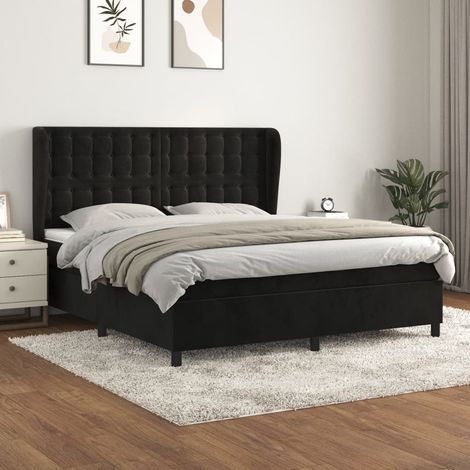 Lit adulte Moderne,Lit à sommier tapissier et matelas Noir 160x200 cm Velours -96303 (1/5)